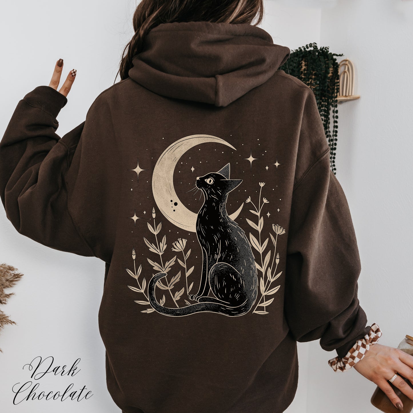 Mystic Moon Cat Hoodie - Vintage Aesthetic Boho Cat Lover Hoodie