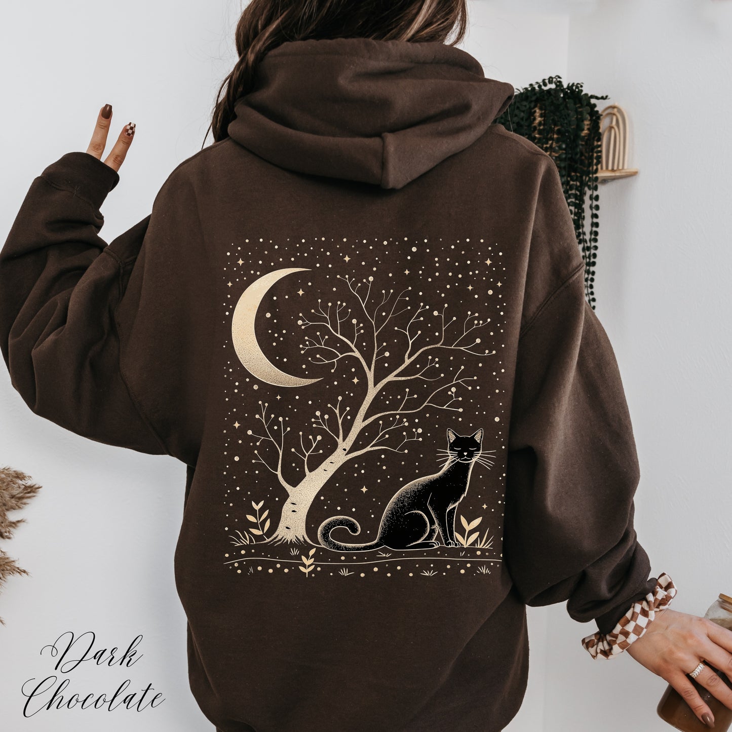 Celestial Boho Cat Hoodie - Mystical Cat Lover Sweatshirt