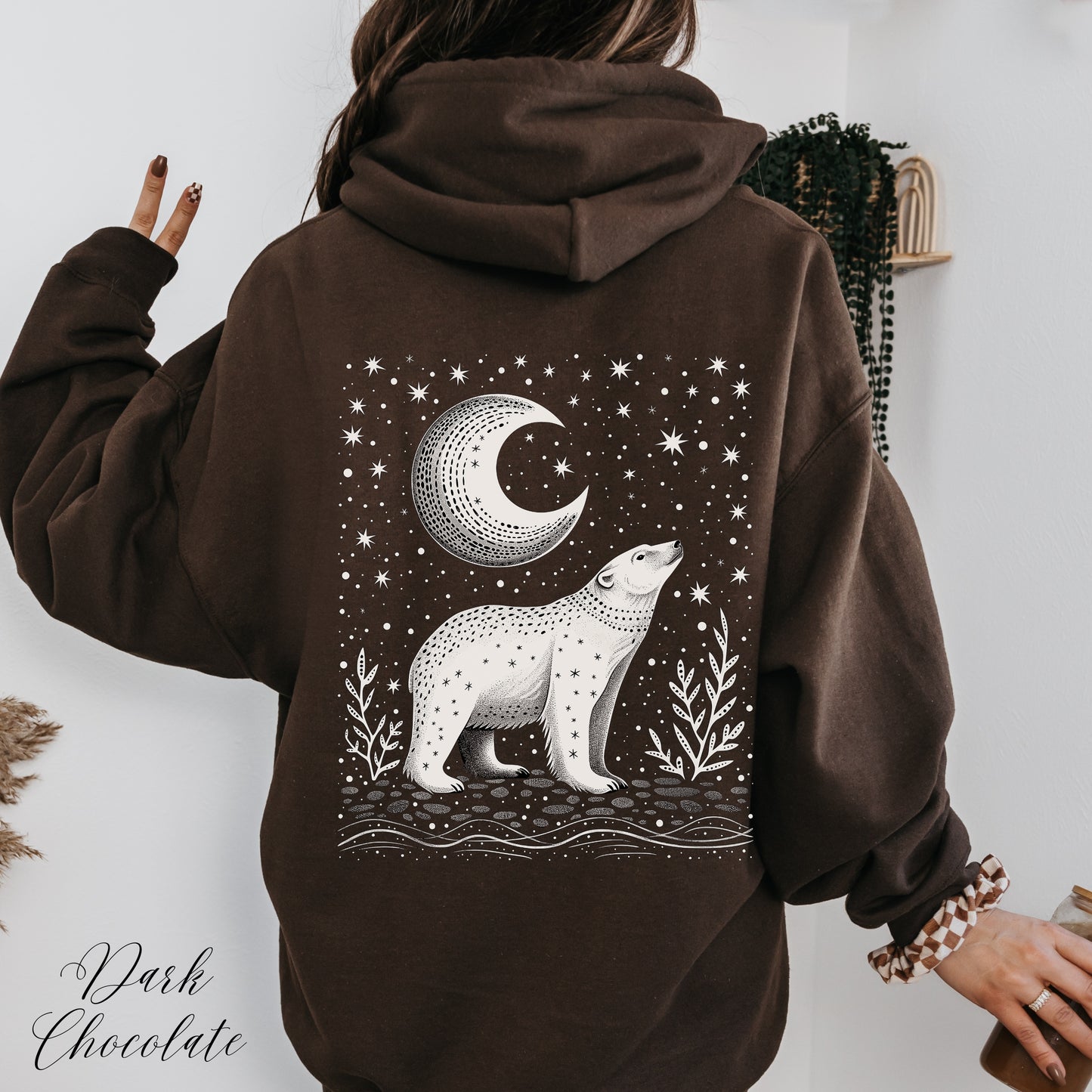 Celestial Polar Bear Hoodie - Boho Nordic Christmas Hoodie
