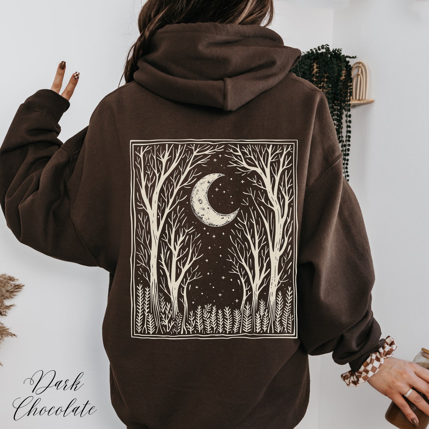 Boho Dark Forest Hoodie - Vintage Graphic Woodland and Moon Hoodie