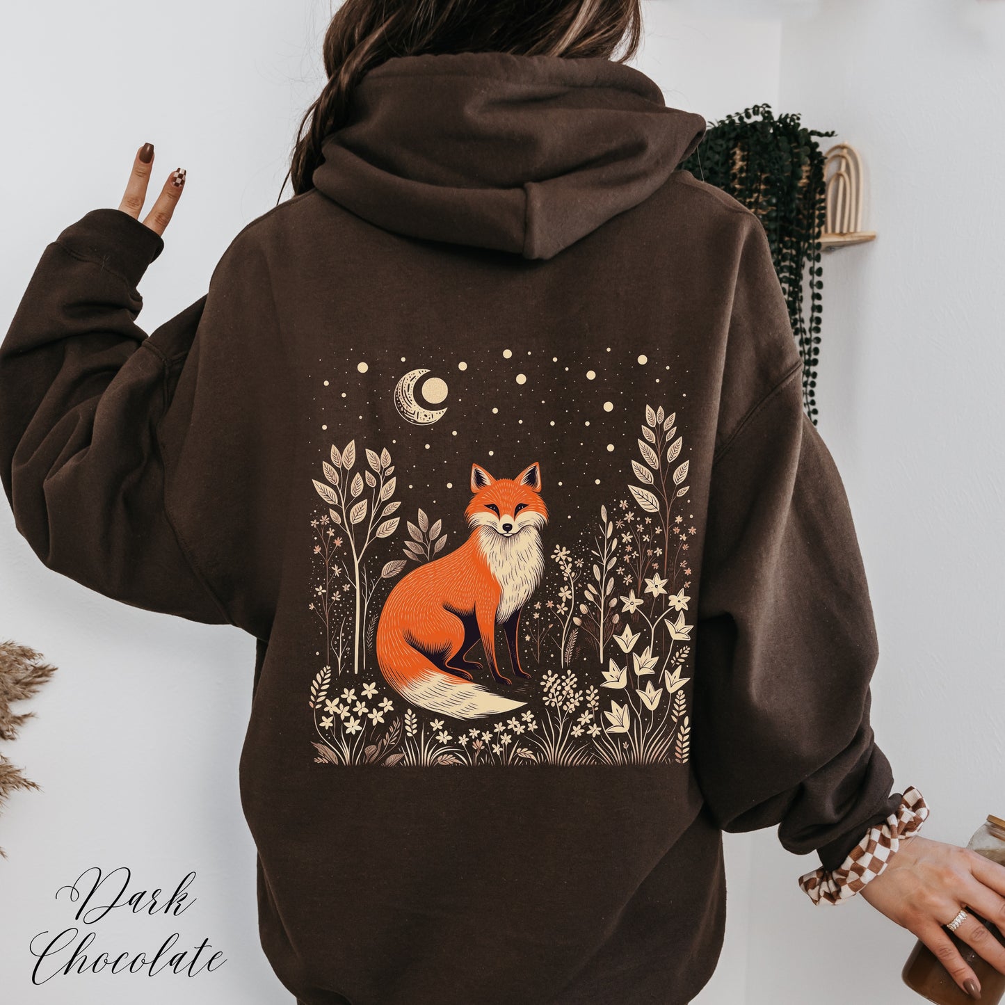 Moon and Fox Hoodie - Vintage Aesthetic Forest Animal Hoodie