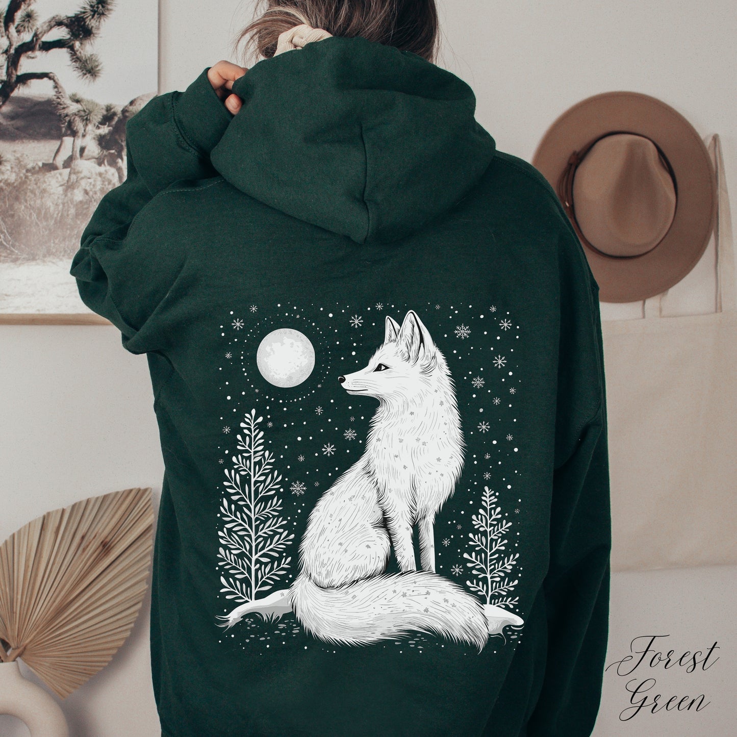 Snowy Arctic Fox Hoodie - Bohemian Christmas Hoodie