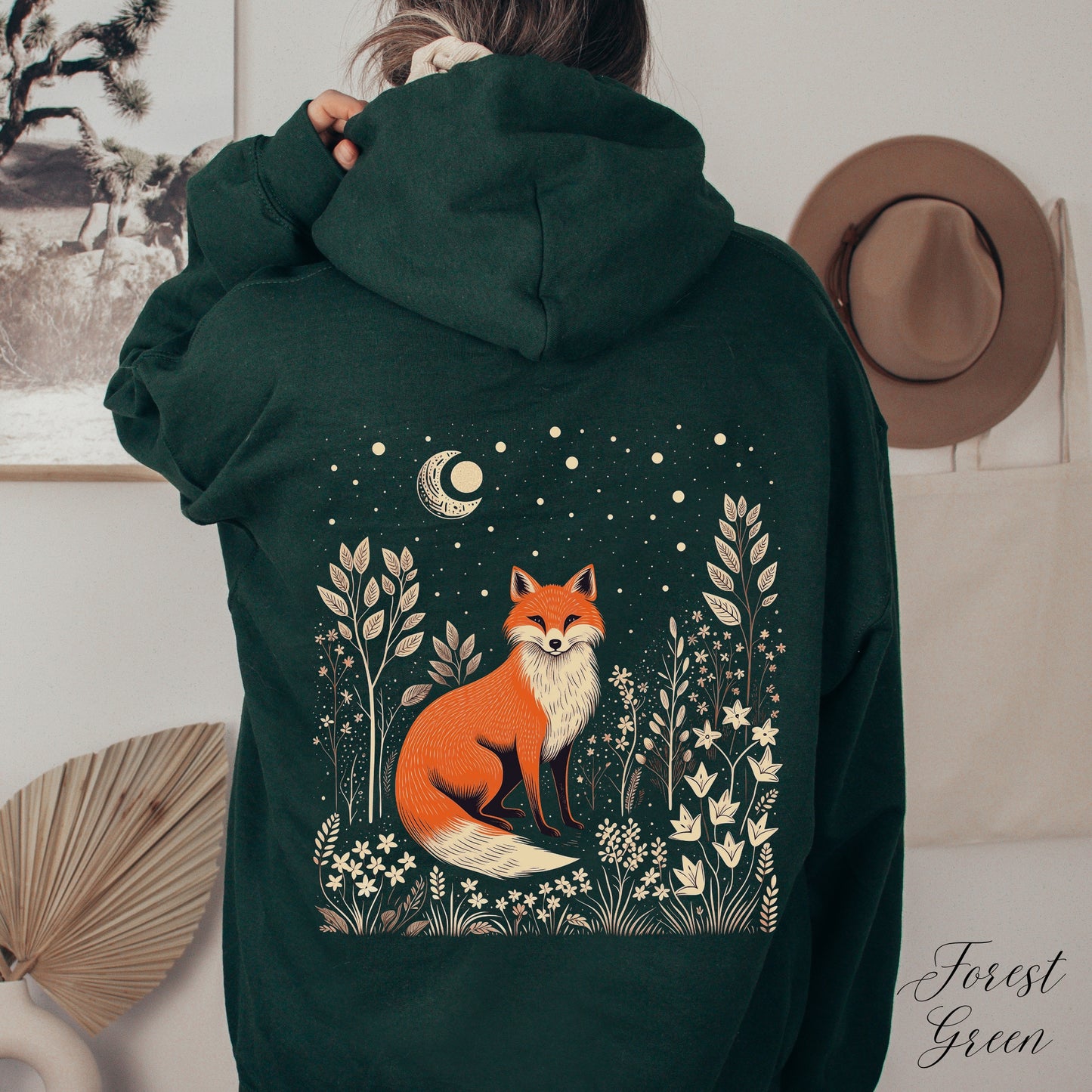 Moon and Fox Hoodie - Vintage Aesthetic Forest Animal Hoodie
