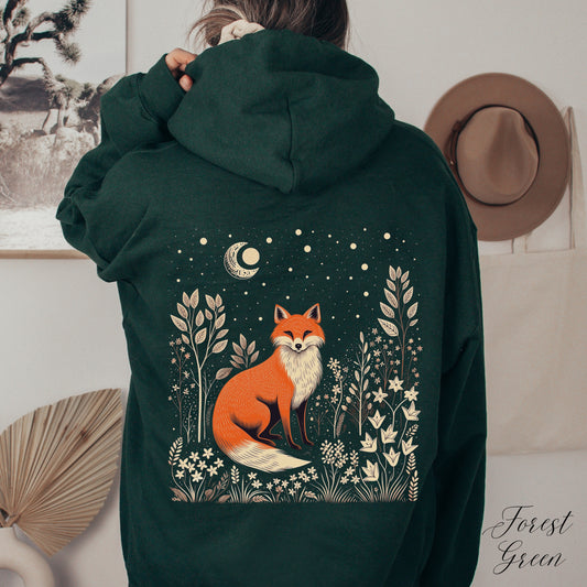 Moon and Fox Hoodie - Vintage Aesthetic Forest Animal Hoodie