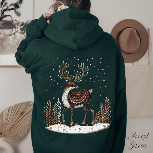 Reindeer Christmas Hoodie - Winter Deer Hoodie - Cottagecore Woodland Animal Hoodie