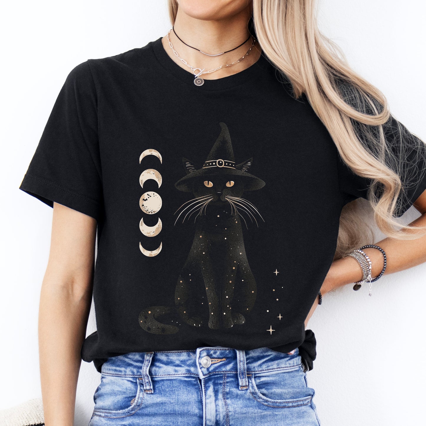 Halloween Cat Shirt - Cat and Moon Phase Shirt - Witch Cat Halloween Shirt