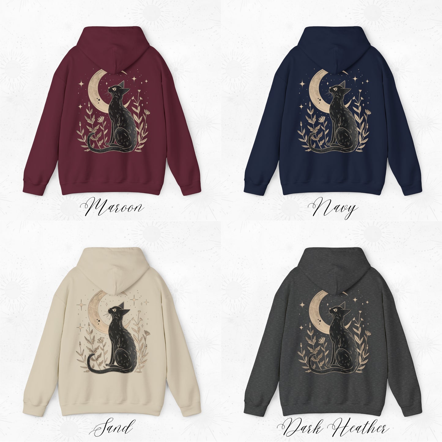 Mystic Moon Cat Hoodie - Vintage Aesthetic Boho Cat Lover Hoodie