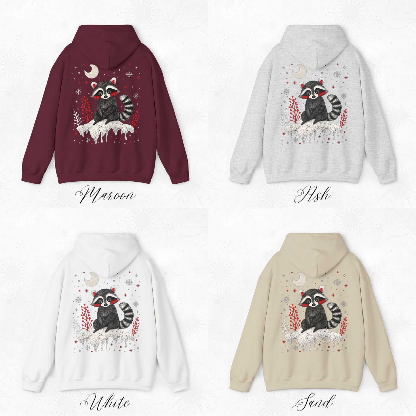 Festive Raccoon Hoodie - Christmas Hoodie - Winter Holiday Animal Hoodie