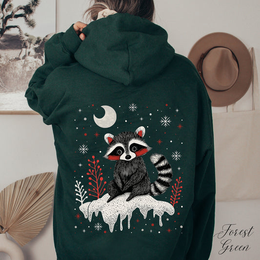 Festive Raccoon Hoodie - Christmas Hoodie - Winter Holiday Animal Hoodie