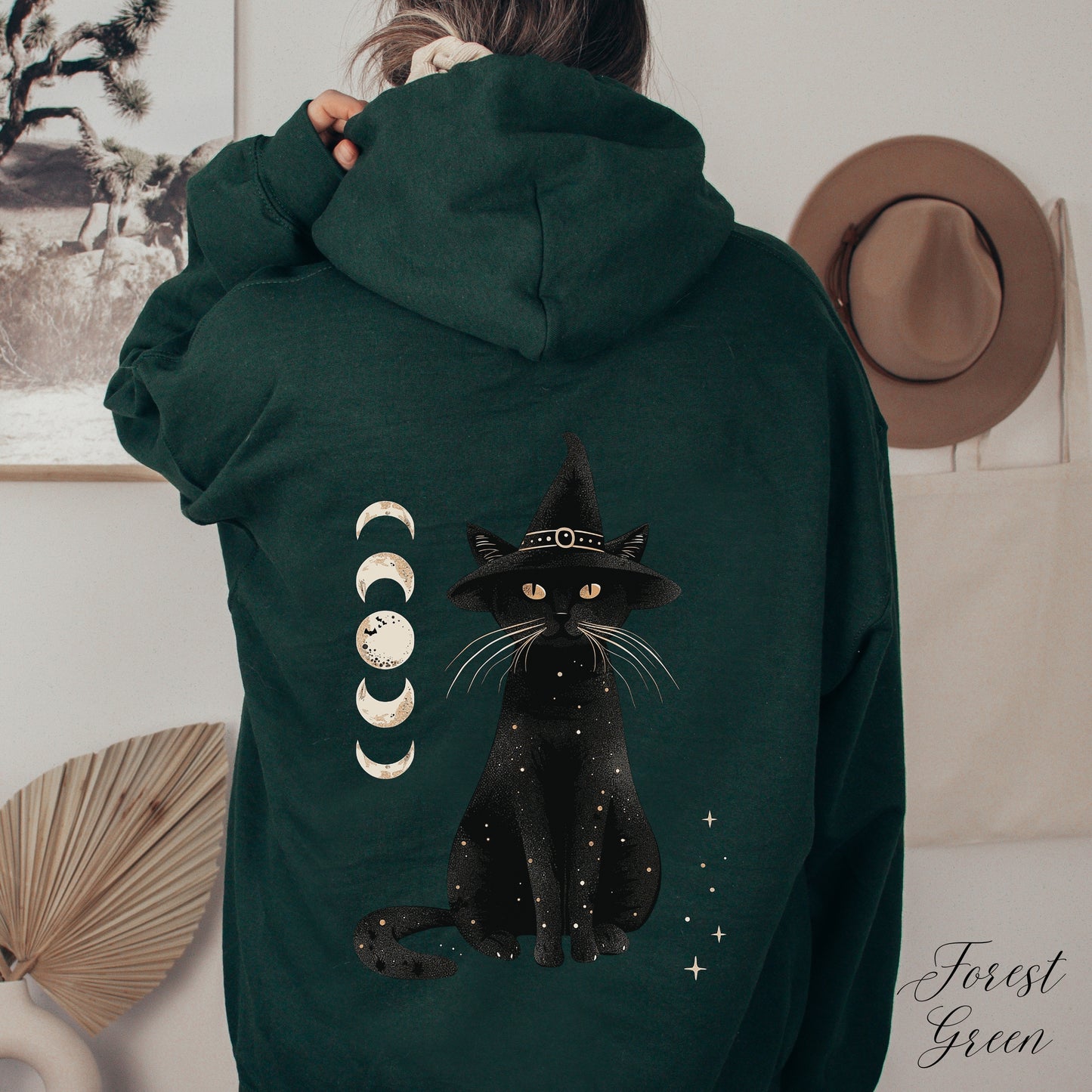 Halloween Cat Hoodie - Witch Cat Sweatshirt - Moon Cat Halloween Hoodie