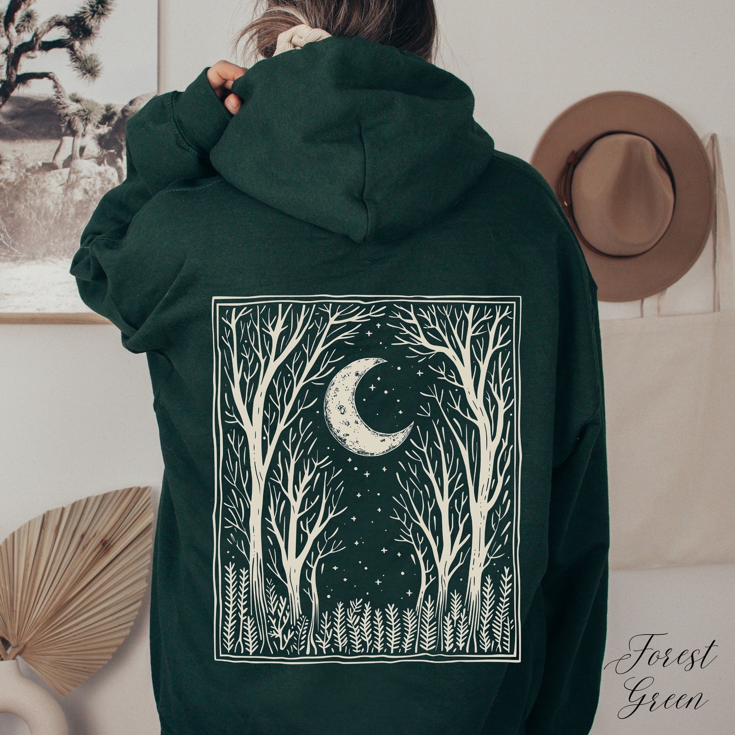 Boho Dark Forest Hoodie - Vintage Graphic Woodland and Moon Hoodie