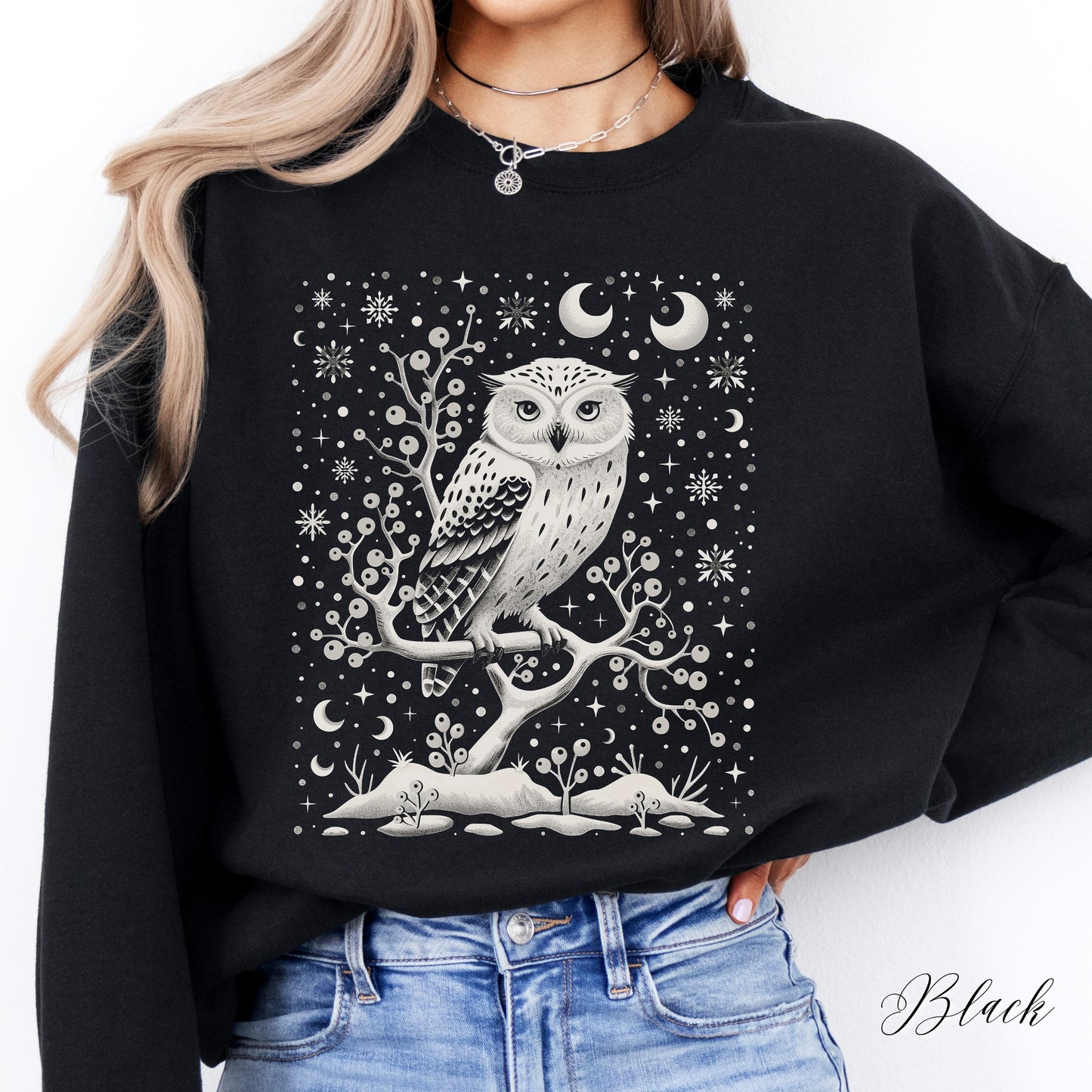 White Winter Owl Sweatshirt - Folklore Christmas Sweatshirt
