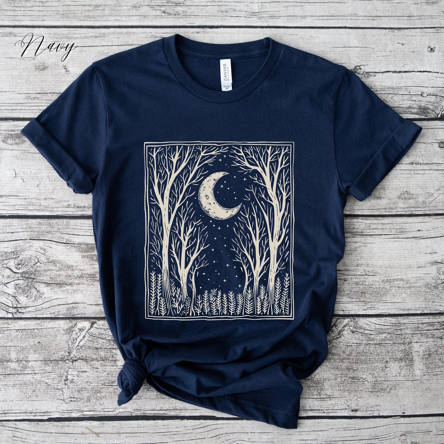 Bohemian Dark Forest Vintage Graphic Tee - Moon and Tree Nature Shirt