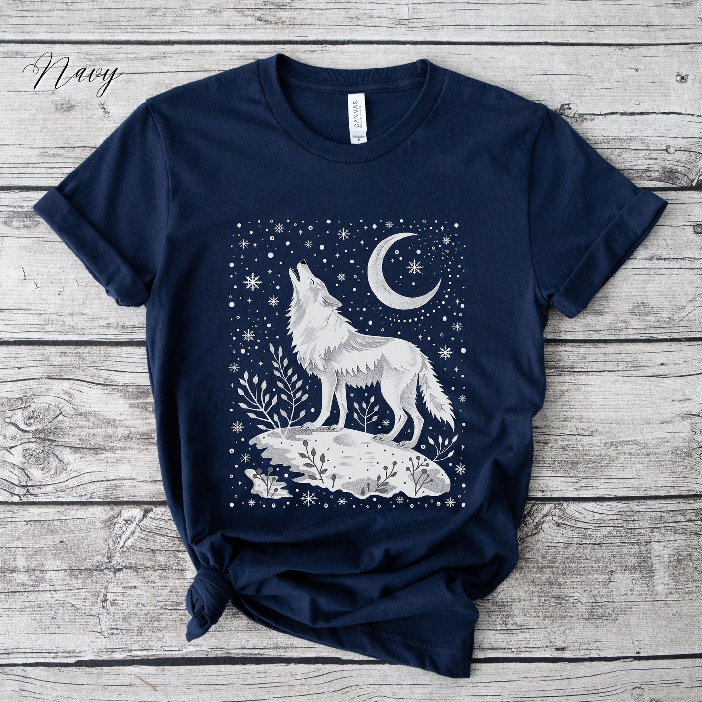 Celestial Arctic Wolf Shirt - Snowy Moon and Wolf Christmas Shirt