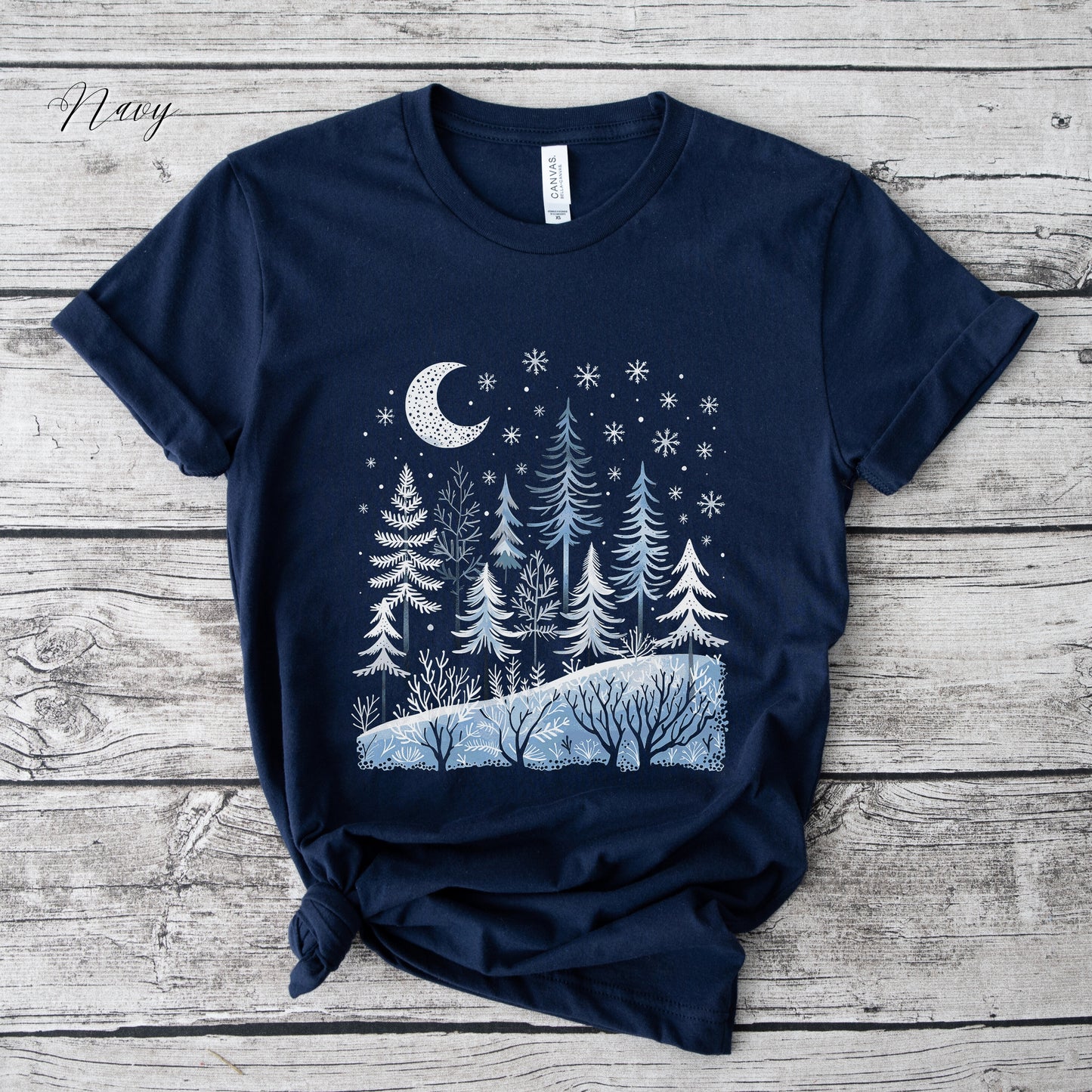 Boho Winter Moon and Forest Shirt - Celestial Woodland Christmas Shirt