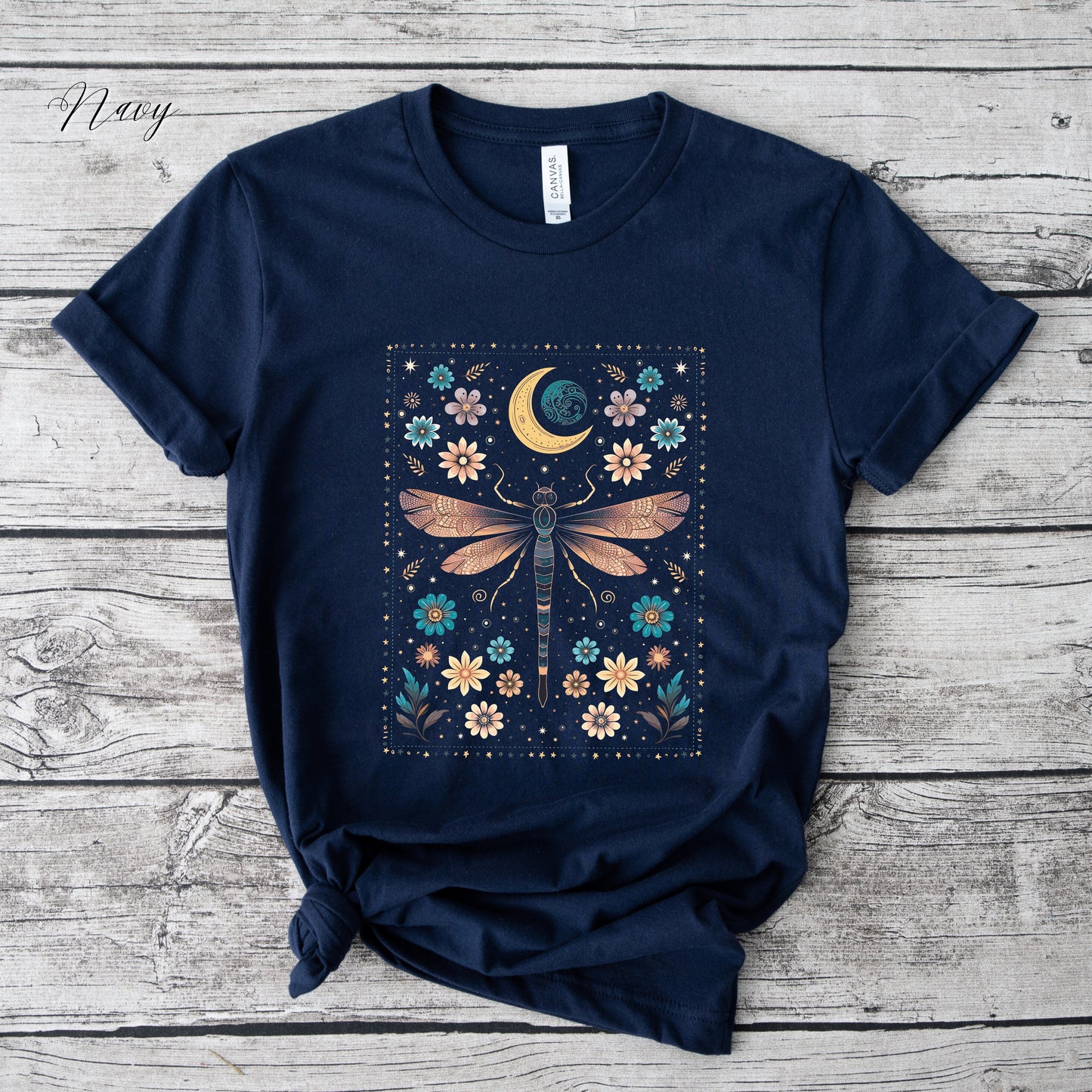 Vintage Dragonfly Shirt - Celestial Floral Moon and Dragonfly Graphic Tee - Boho Hippie Clothes