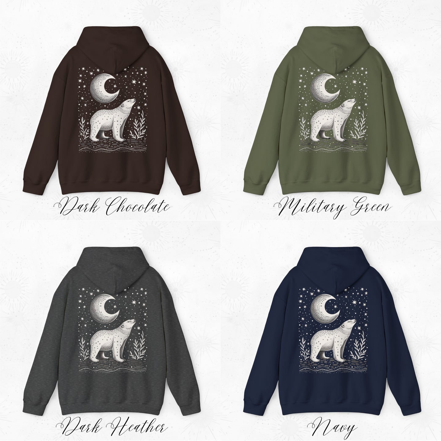 Celestial Polar Bear Hoodie - Boho Nordic Christmas Hoodie