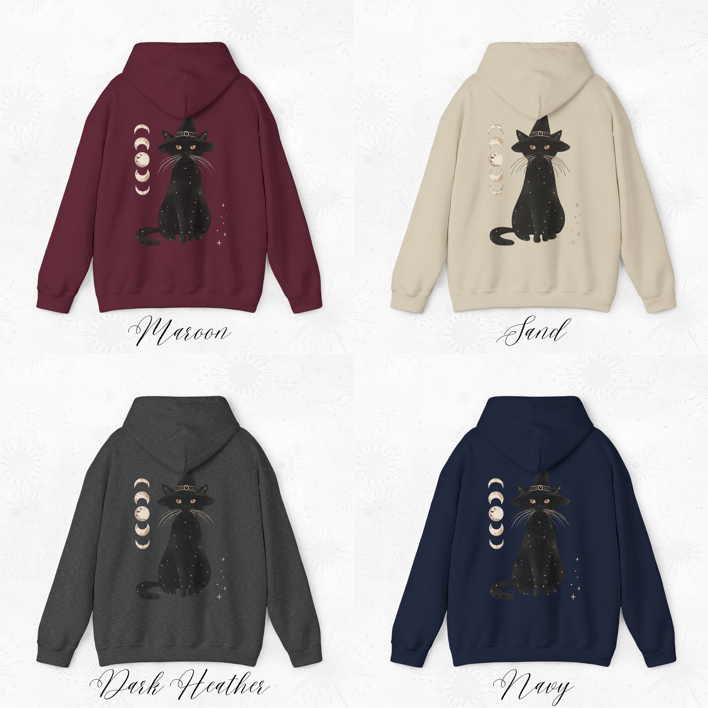 Halloween Cat Hoodie - Witch Cat Sweatshirt - Moon Cat Halloween Hoodie