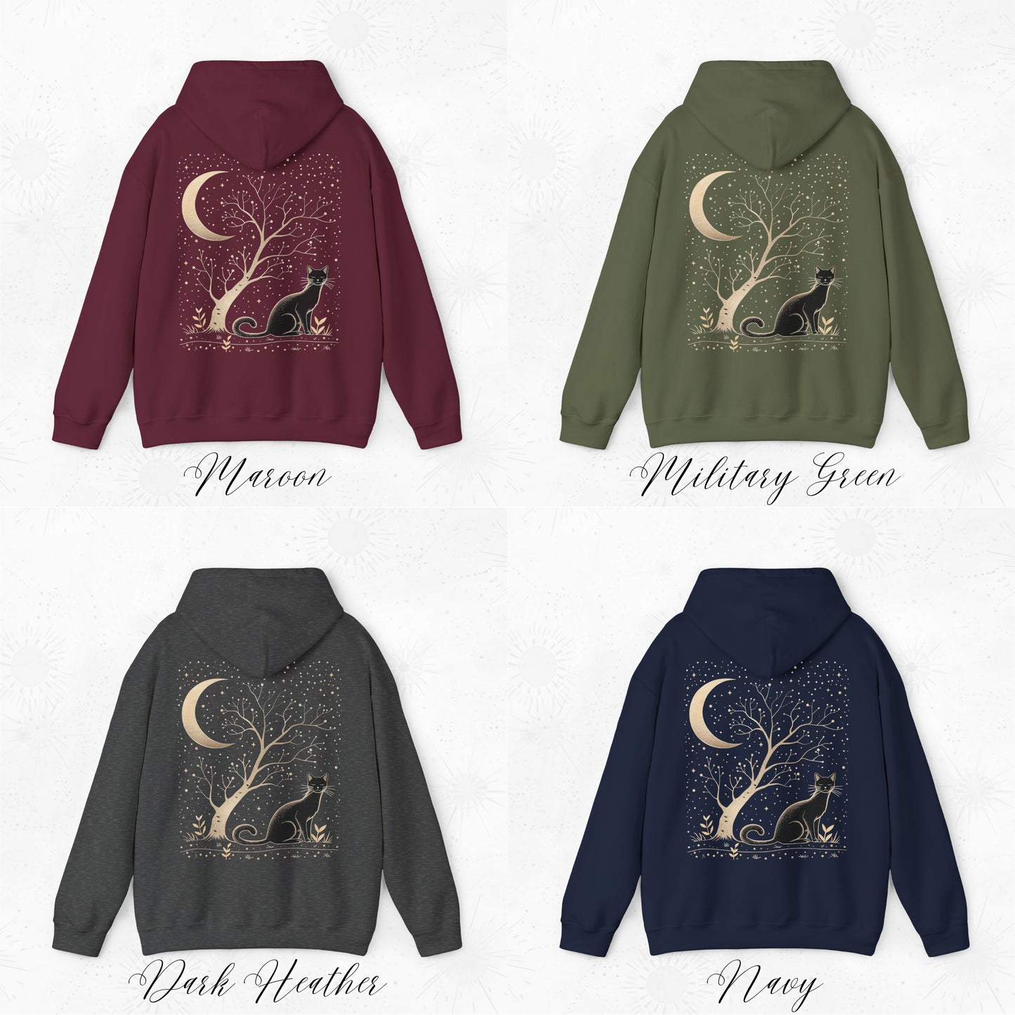 Celestial Boho Cat Hoodie - Mystical Cat Lover Sweatshirt