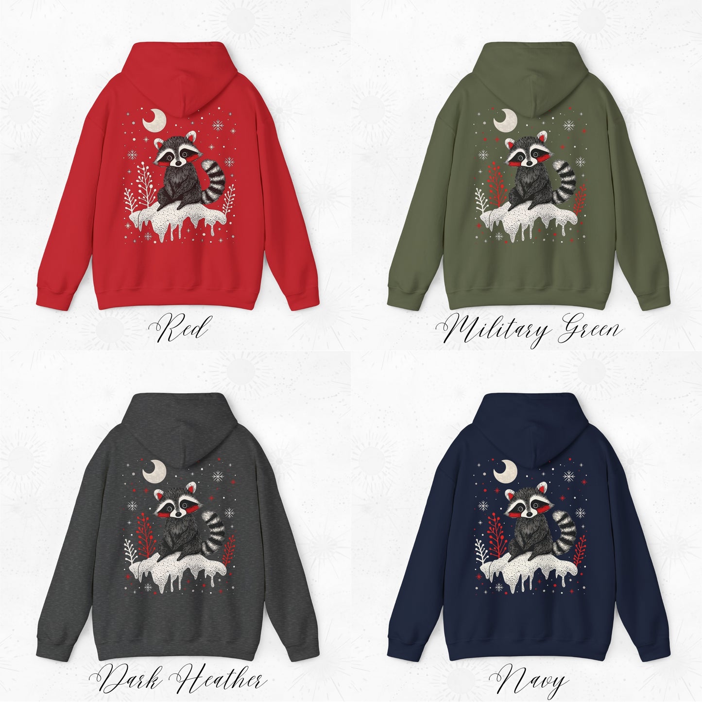 Festive Raccoon Hoodie - Christmas Hoodie - Winter Holiday Animal Hoodie