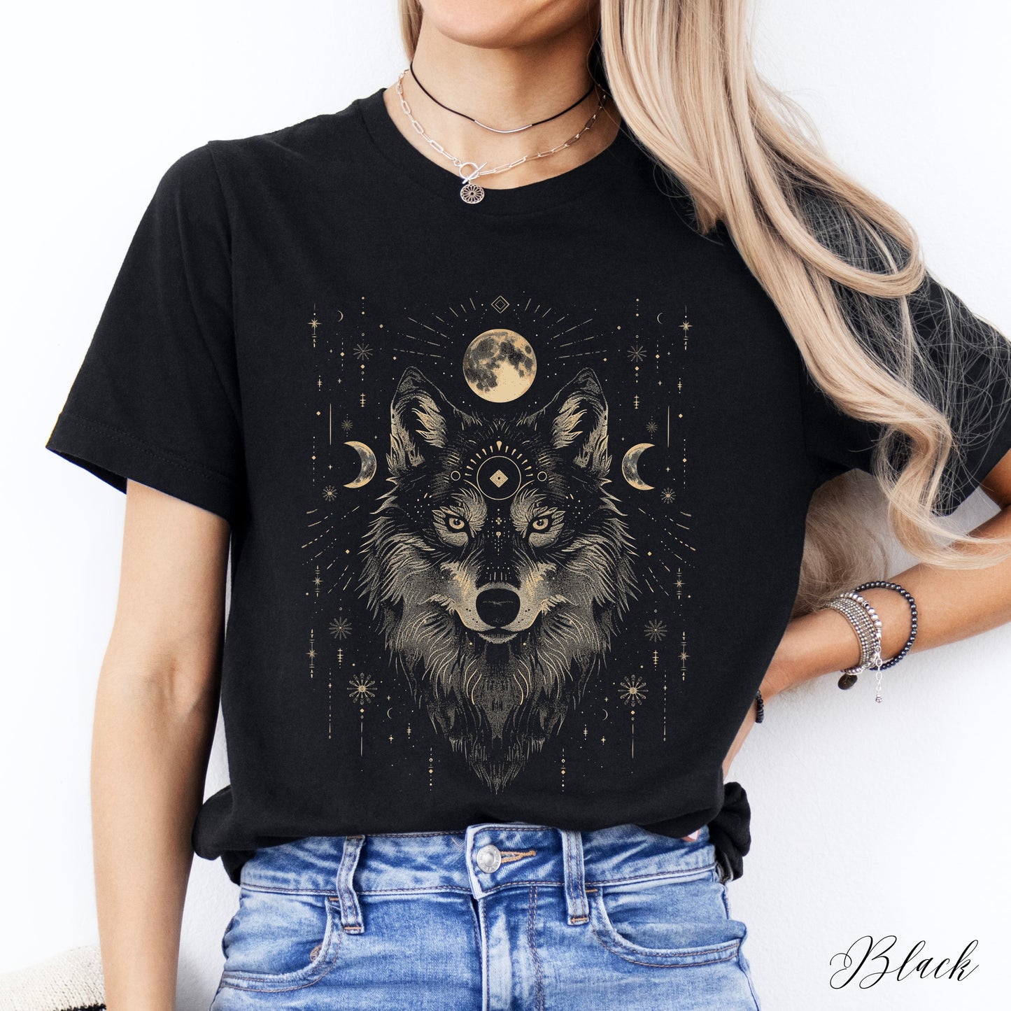 Mystic Moon Phase and Wolf Shirt - Folklore Wolf Moon Graphic Tee