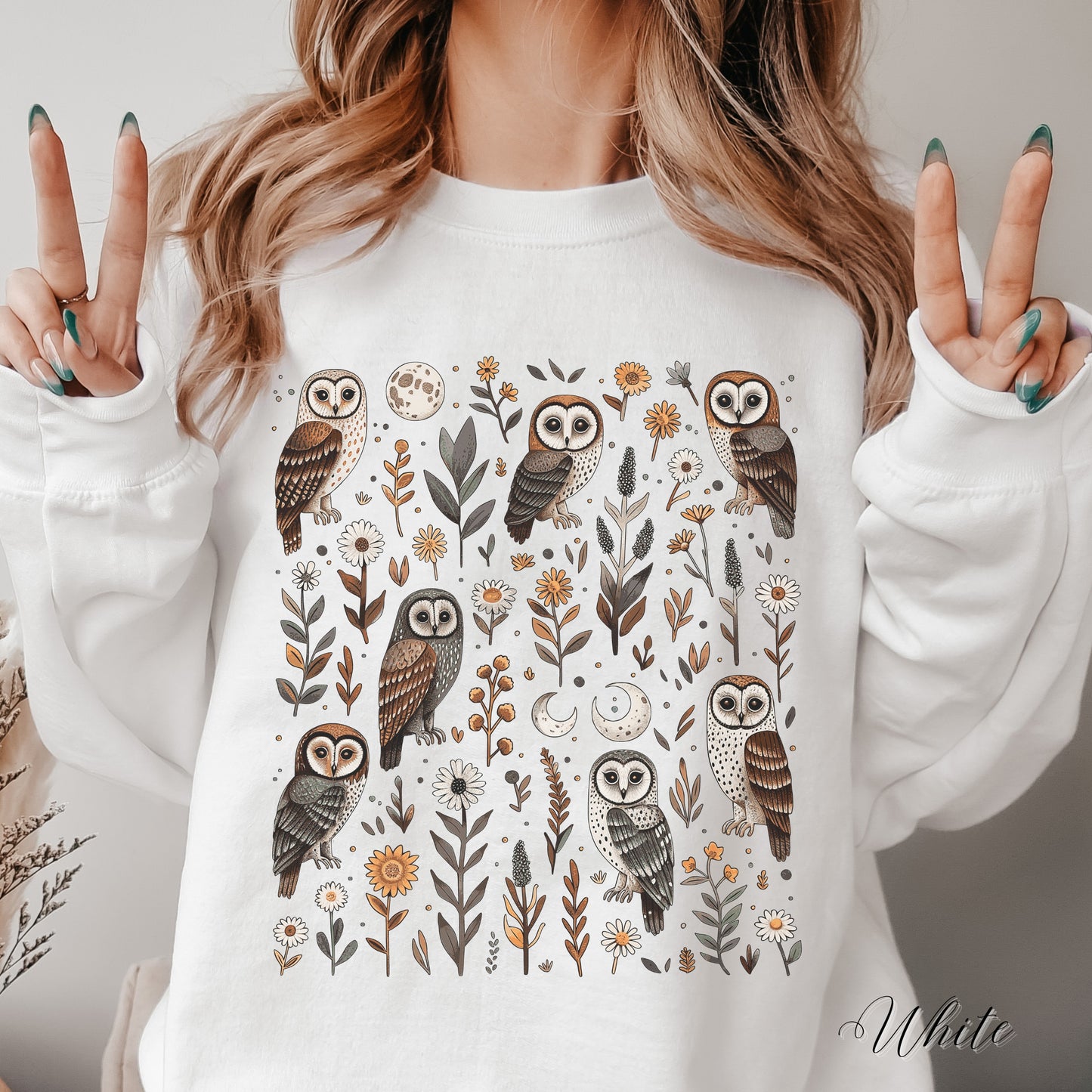 Goblincore Moon and Owl Sweatshirt - Boho Woodland Creature Jumper