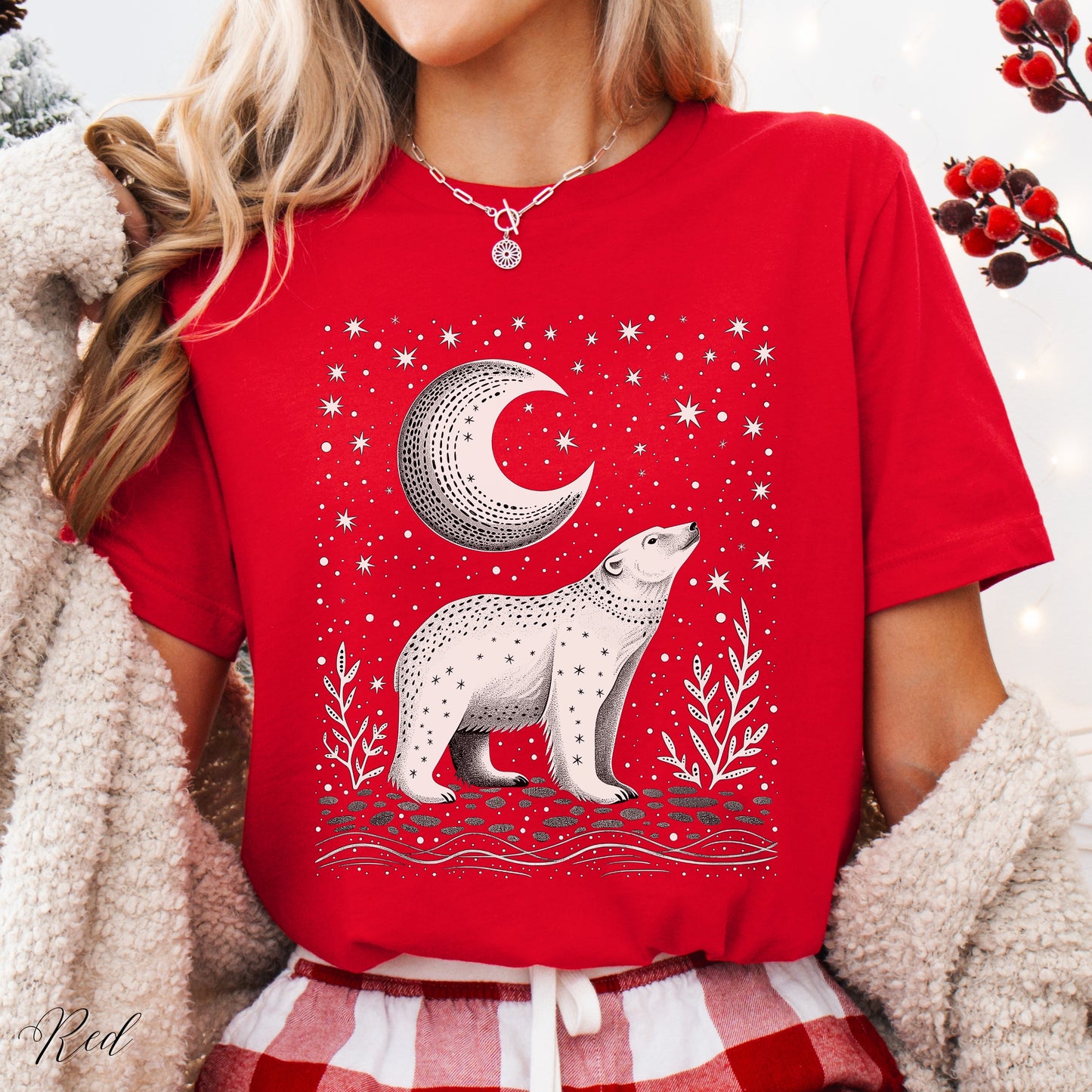 Boho Moon and Polar Bear Shirt - Nordic Christmas Shirt